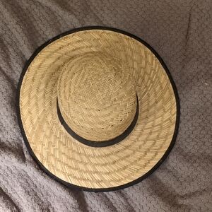 100% Straw Sun Hat with Black Trim and Nature Motif